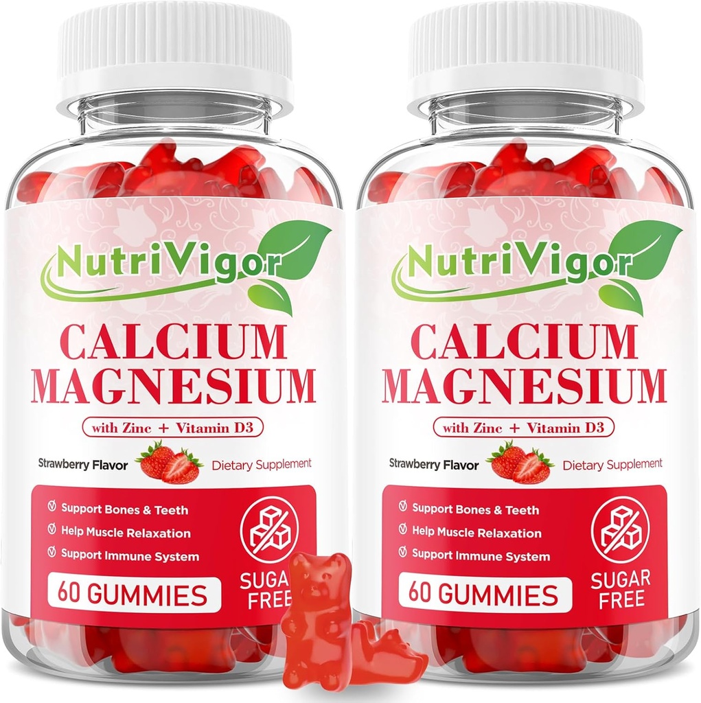 Ασβέστιο Μαγνήσιο Ψευδάργυρος Gummies με υψηλή απορρόφηση Μαγνήσιο 300mg, συμπλήρωμα ασβεστίου με D3 για οστά, μύες & ανοσοποιητική υποστήριξη για παιδιά & ενήλικες, φράουλα Γεύση, 120 Count