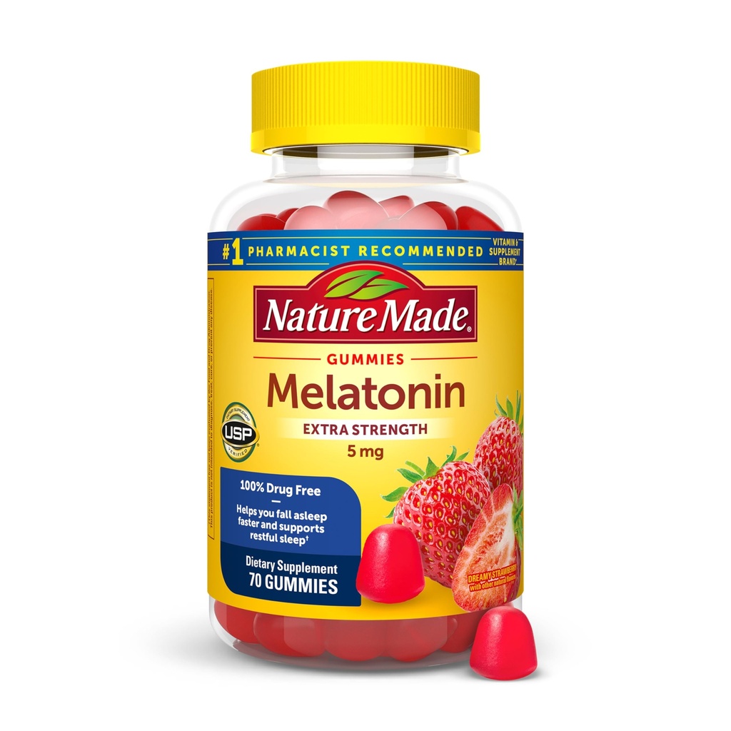 Nature Made Melatonin 5mg Adult Μελατονίνη Gummys, 100% Drug Free Sleep Aid, 70 Gummies, Extra Strength Nature Made Melatonin