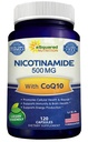 Νικοτιναμίδη με CoQ10 (120 κάψουλες) - Βιταμίνη Β3 500mg (Niacinamide Flush Free) - Συνένζυμο Q10 Σκόνη - VIT B-3 & Coq 10 χάπια συμπλήρωμα για την υποστήριξη της ενέργειας, NAD, & Δερματικές Κυτταρικές Υγεία