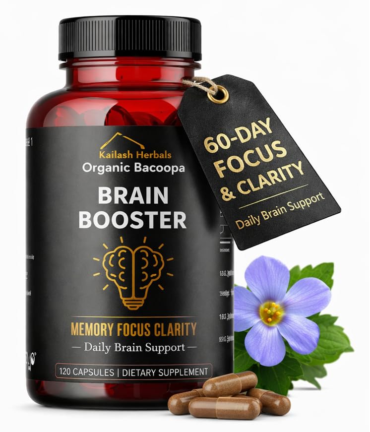 Bacopa, Οργανικός Εγκέφαλος Booster, Nootropic Brain Supplement, Bacopa Monnieri/Brahmi, για ψυχική οξύτητα, εστίαση, μνήμη, και γνωστική ευεξία, 120 κάψουλες 500mg, 2 μήνες προσφοράς