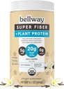 Bellway Super Fiber + σκόνη πρωτεΐνης, χωρίς ζάχαρη οργανικό Psyllium Husk Fiber συμπλήρωμα σκόνης με 20g πρωτεΐνη φυτών ανά υπηρεσία, Very Vanilla, 12.7 oz