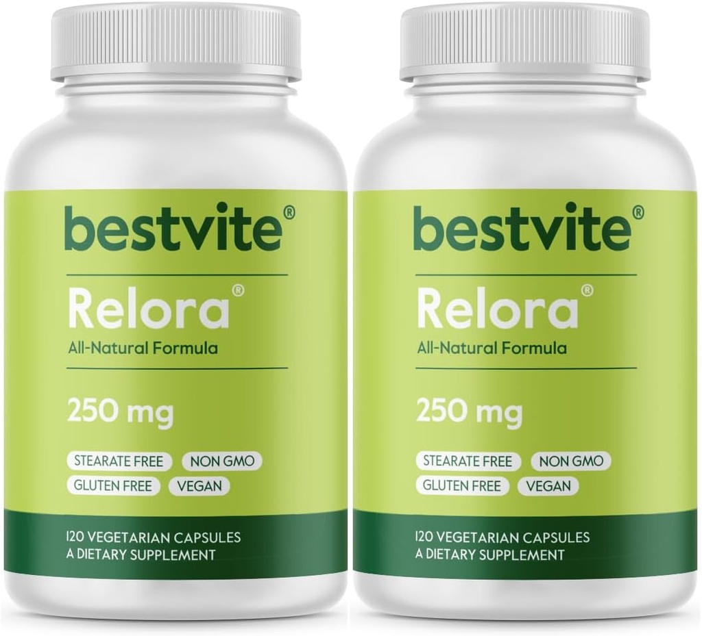 BESTVITE Filler-Free Relora 250mg (240 κάψουλες χορτοφάγων) (120 x 2) – Κλινικά ερευνηθεί – Όχι Stearates – Vegan – Χωρίς πληρωτικά – Υποστηρίζει τη διαχείριση του περιστασιακού στρες*