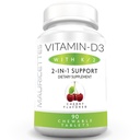 Mauricettes Μασώμενη βιταμίνη D3 με K2 – 2-σε-1 Υποστήριξη για την Υγεία των οστών & της καρδιάς – Ανοσοποιητικό Αναμνηστικό – Φυσικό άρωμα κερασιού – 90 δισκία για ενήλικες & παιδιά