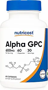 Nutricost Alpha GPC 600mg, 60 κάψουλες για χορτοφάγους - Μη ΓΤΟ και Χωρίς γλουτένη, 300mg ανά κάψουλα