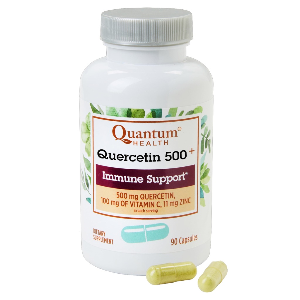 Quantum Health Quercetin+ 500mg Powerful Immune Support Supplement with Zinc 11 mg & Vitamin C 100 mg - Seasonal Immunity Boost, Respiratory Health & Gut Support Complex for Women & Men - 90 Capsules
