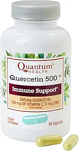 Quantum Health Quercetin+ 500mg Ισχυρό συμπλήρωμα υποστήριξης ανοσοποιητικού με ψευδάργυρο 11 mg & βιταμίνη C 100 mg - Εποχική Ανοσία Ενίσχυση, Αναπνευστική Υγεία & Σύμπλεγμα Στήριξης Ούρων για γυναίκες & άνδρες - 90 κάψουλες