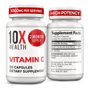 10X Υγεία Βιταμίνη C 1000mg - 120 Κάψουλες Βιταμίνη C, Υψηλής Δόσης Ασκορβικό Οξύ για Ανοσία, Αντιοξειδωτική Προστασία, Κολλαγόνο & Υποστήριξη Ιστού για Ενήλικες - Βιταμίνη C 1000 mg - Μη ΓΤΟ, Χωρίς Γλουτένη