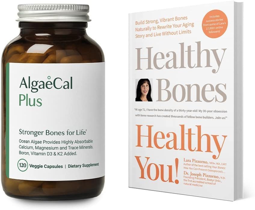 ALGAECAL Bundle Calcium Supplement for Women & Men Vitamin D3 & K2, Magnesium and Book by Lara Pizzorno Healthy Bones Healthy You, to Increase Bone Health, 1-Month Supply
