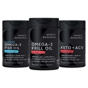 Sports Research Triple Strength Omega-3 Fish Oil, Antarctic Krill Oil + Phospholipids, Choline & Astaxanthin Mini-Softgels, Keto Plus ACV 500mg of Apple Cider Vinegar & 1500mg goBHB Exogenous Ketones