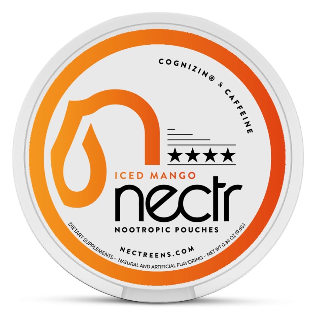 Nectr Energy Nootropic Pouches – Iced Mango Flavored, Caffeine Pouches με Cognizin® Citicoline. Φάρμακα εγκεφάλου χωρίς ζάχαρη. Ομαλή, σταθερή εστίαση & συμπλήρωμα ενέργειας - 1 Puck των 16pcs