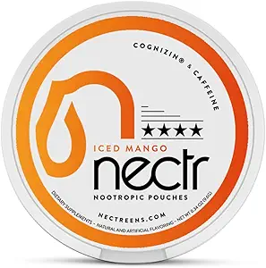 Nectr Energy Nootropic Pouches – Iced Mango Flavored, Caffeine Pouches with Cognizin® Citicoline. Sugar-Free Brain Treats. Smooth, Sustained Focus & Energy Supplement - 1 Puck of 16pcs