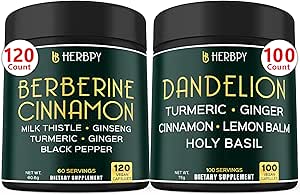 Bundle 7in1 Berberine HCl & 6in1 Dandelion Supplement - Support Immune, Digestion and Heart Health
