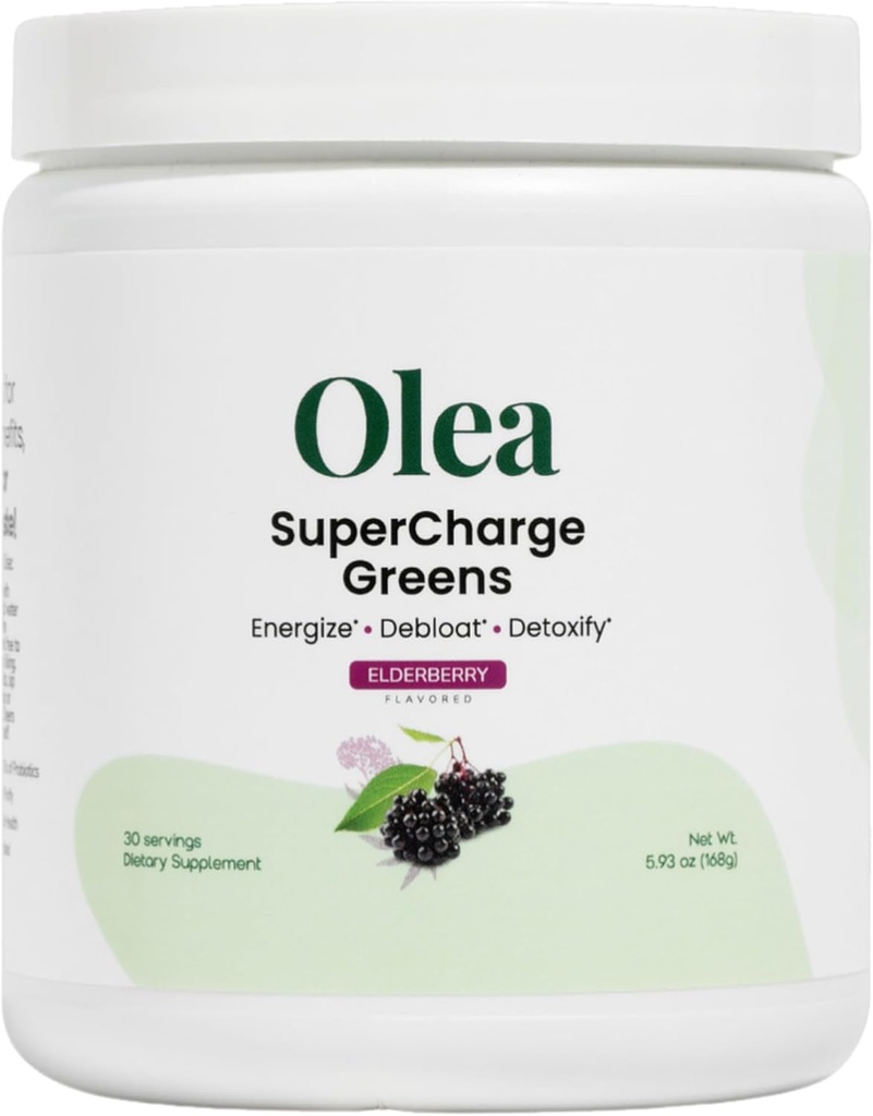 Olea Supercharge Greens – Bloat Relief & Clean Energy Support – Yerba Mate + Probiotics + Digestive Enzymes + Fiber – Χωρίς ζάχαρη Προστέθηκε – Gut Health Greens Drink for Daily Digestion