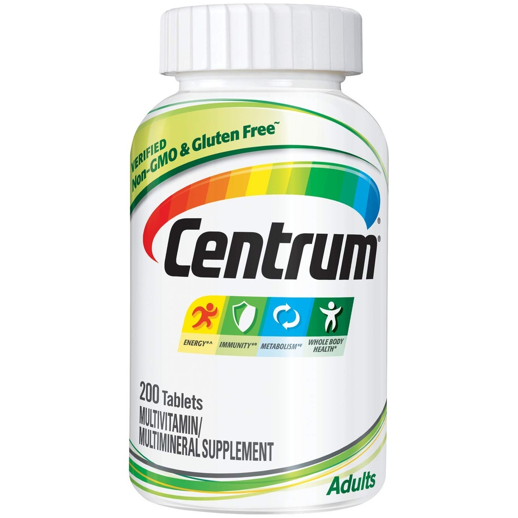 Centrum Adult Multivitamin/Multimineral συμπλήρωμα με αντιοξειδωτικά, ψευδάργυρο, βιταμίνη D3 και Β Βιταμίνες, χωρίς γλουτένη, μη GMO Συστατικά - 200 Count