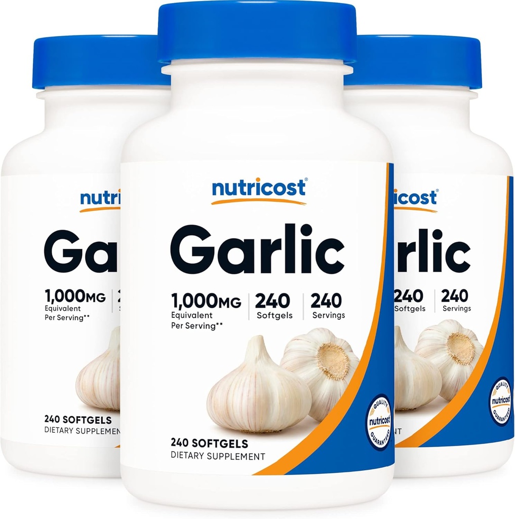 Nutricost Σκόρδο 1000mg, 240 Softgels (3 μπουκάλια) - Άοσμη, Premium συμπλήρωμα χωρίς γλουτένη