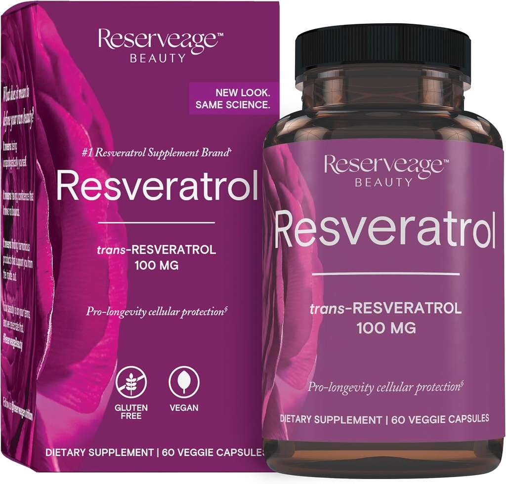 Reservage Beauty, Resveratrol 100 mg, Αντιοξειδωτικό συμπλήρωμα για την καρδιά και την κυτταρίτιδα υγεία, Υποστηρίζει υγιή γήρανση και ανοσοποιητικό σύστημα, Παλαιό, Κέτο, 60 κάψουλες (60 εξυπηρετούν)