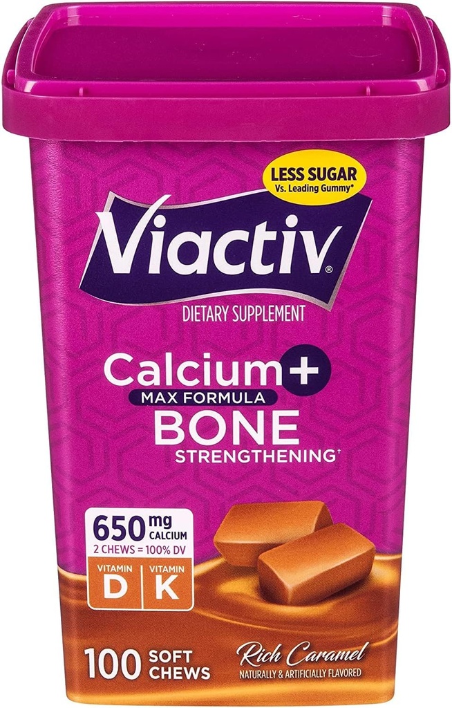 Viactiv Max Formula Ασβέστιο +Βιταμίνη D3 συμπλήρωμα για την υγεία των οστών, πλούσια καραμέλα, 100 μαλακά μάσημα - 6 συσκευασία