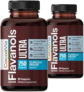 CocoaVia Memory+ Brain Supplement, 60 Day, 750 mg Cocoa Flavanols, Memory & Brain Booster, Vegan, Plant Based,180 Κάψουλες