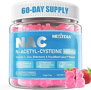 NAC Gummies for Kids & Adults, Chewable N-Acetyl Cysteine Supplement 600mg 1000mg w/Vitamin C, Zinc, Elderberry for Antioxidants & Immune Support, Lung & Liver Health, Sugar Free, 120 Ct