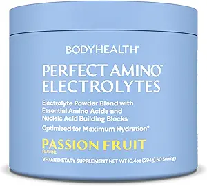 BodyHealth PerfectAmino Electrolytes Powder No Sugar, Hydration Fasting Keto Zero Sugar Electrolytes Drink Mix with Trace Minerals - Passion Fruit - 60 Servings