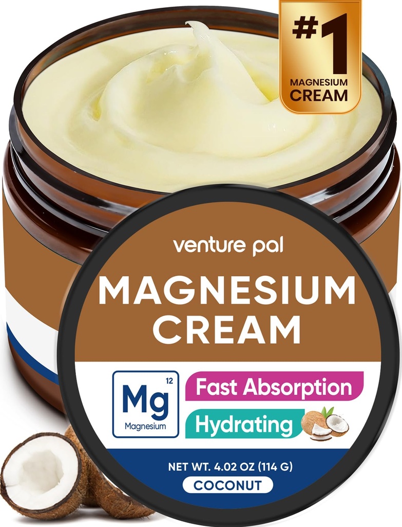 Venture Pal Topical Magnesium Cream, Fast-Absorbing Magnesium Moisturizing Lotion with Coconut Oil, Shea Butter & Hyaluronic Acid, Suitable for Kids