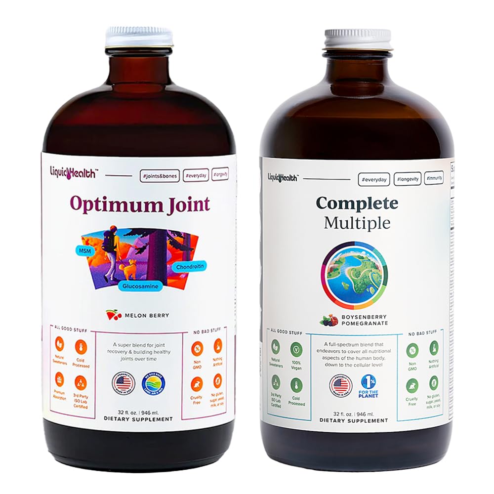 LIQUIDHEALTH Optimum Joint Glucosamine Chondroitin Supplement & Complete MultiDaily Multivitamin Bundle for Men & Women - Immune Support, Bone Joint Health, Whole Foods - USA Made, Vegan, Non-GMO