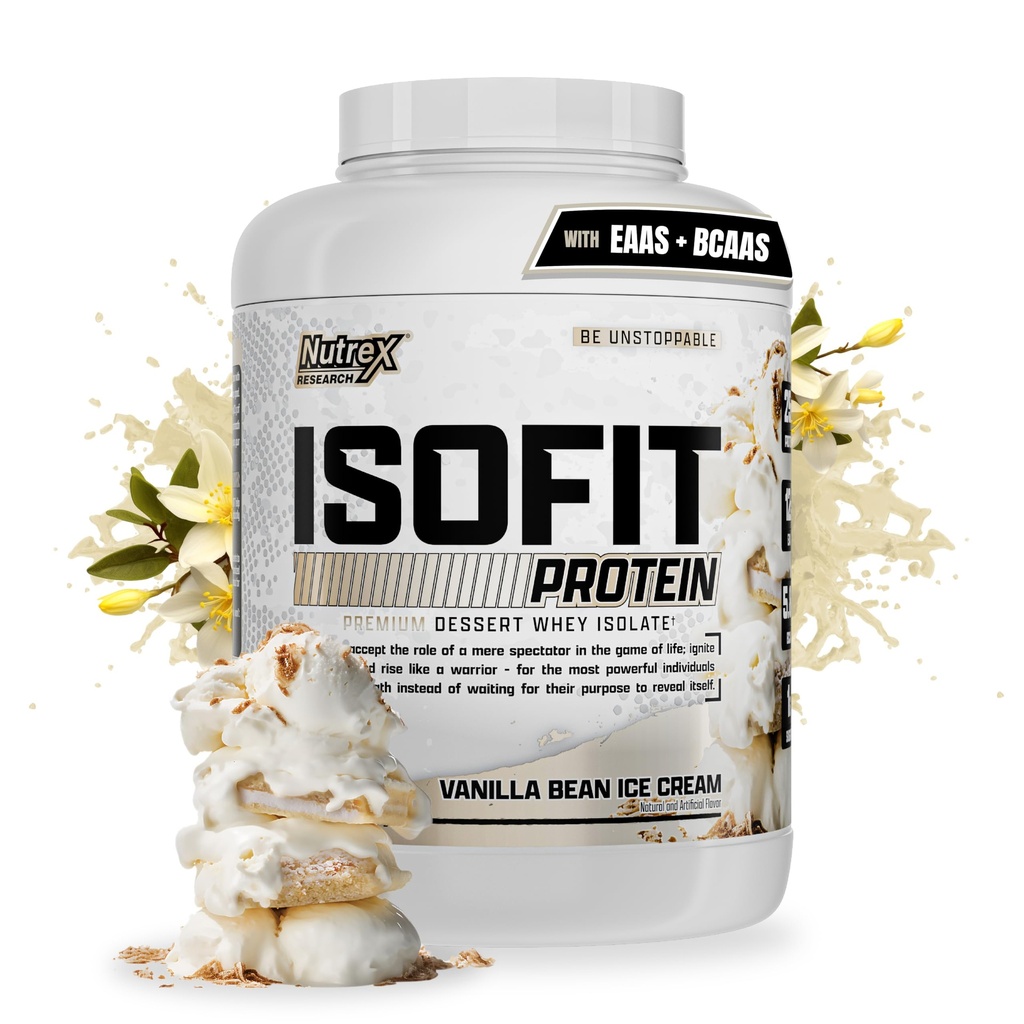 Nutrex Research IsoFit | Whey Protein Powder Instantized 100% Whey Protein Isolate | Muscle Recovery, Lactose-Free, Gluten-Free | Vanilla Bean Ice Cream 5lbs 70 Servings