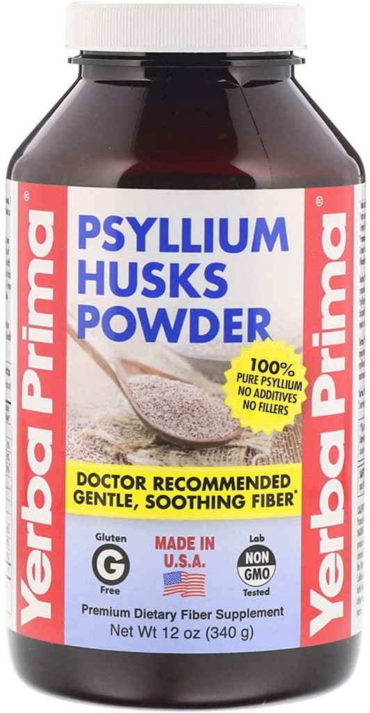 Yerba Prima Psyllium Husks Fiber Powder, 12 ουγγιά - Φυσικό συμπλήρωμα ινών - Καθαρισμός του παχέος εντέρου - Υγεία των ούλων - Vegan, μη ΓΤΟ, Χωρίς γλουτένη