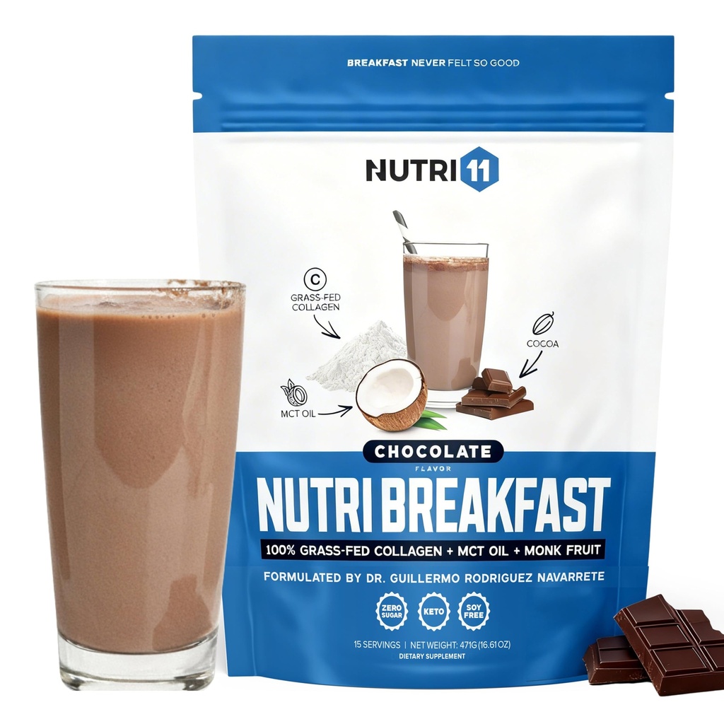 NutriBreakfast by Nutrillermo/Keto Protein Collagen Powder with MCT Oil/MCT Oil Powder/Keto Collagen Peptides with Grass-Fed Bovine Collagen Type I & III (15.9, Σοκολάτα)