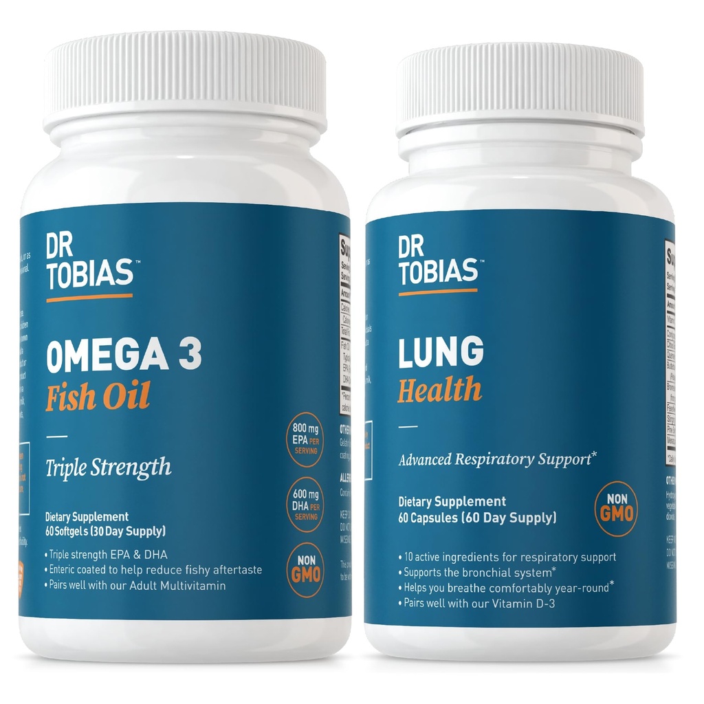 Dr. Tobias Omega 3 Fish Oil & Lung Health Supplements for Heart, Brain & Immune Support, Lung Cleanse & Detox Formula for Bronchial & αναπνευστικό σύστημα, 60 κάψουλες