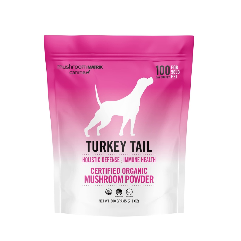 Om Mushroom Matrix Τουρκία Tail Mushroom Pet συμπλήρωμα σκόνης, παρέχει υποστήριξη ανοσίας & ολιστική άμυνα για σκύλους & γάτες, 200 γραμμάρια, 7.1 oz