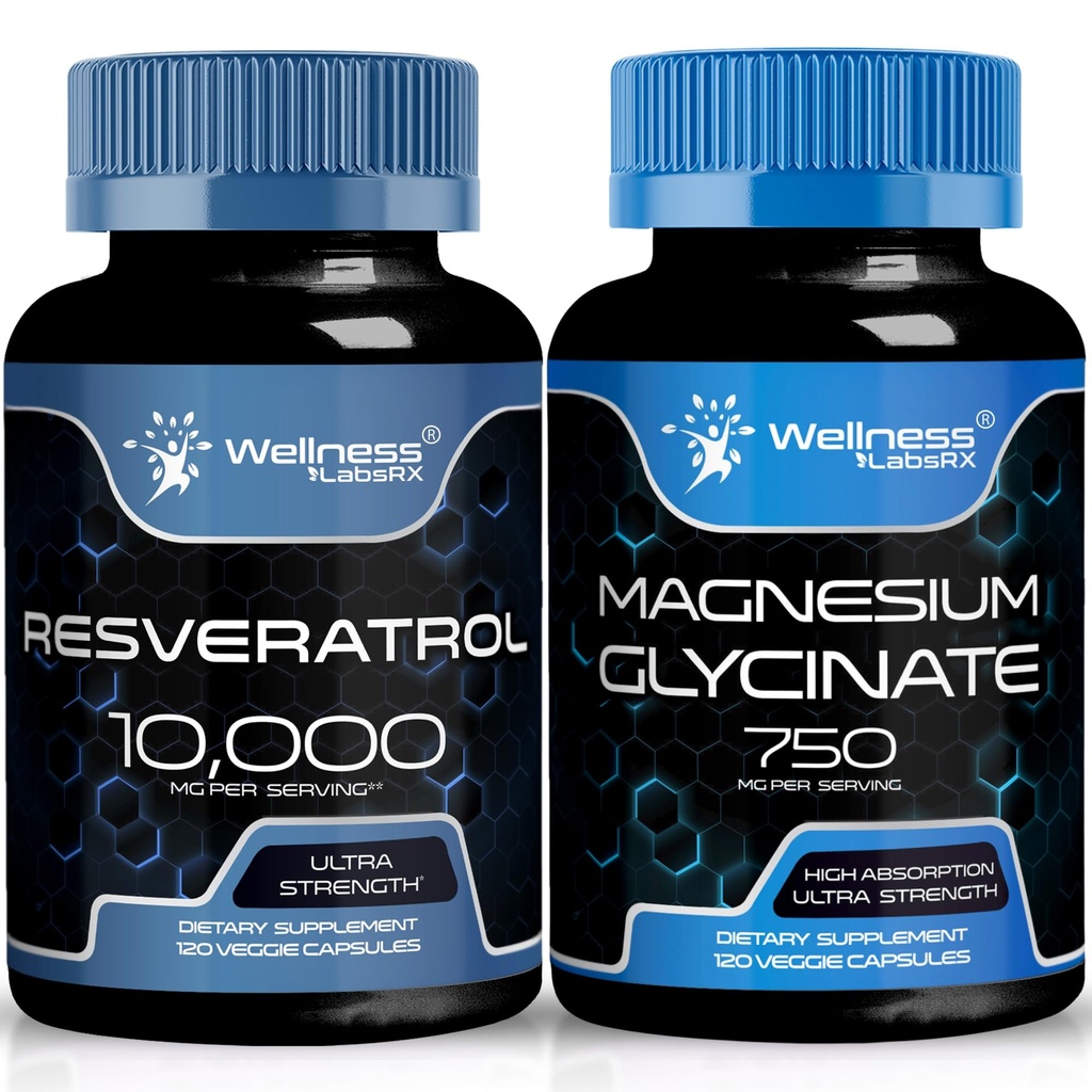 WELNESS LABSRX Resveratrol Κάψουλες 10000 - Μαγνήσιο Γλυκινικό Κάψουλες