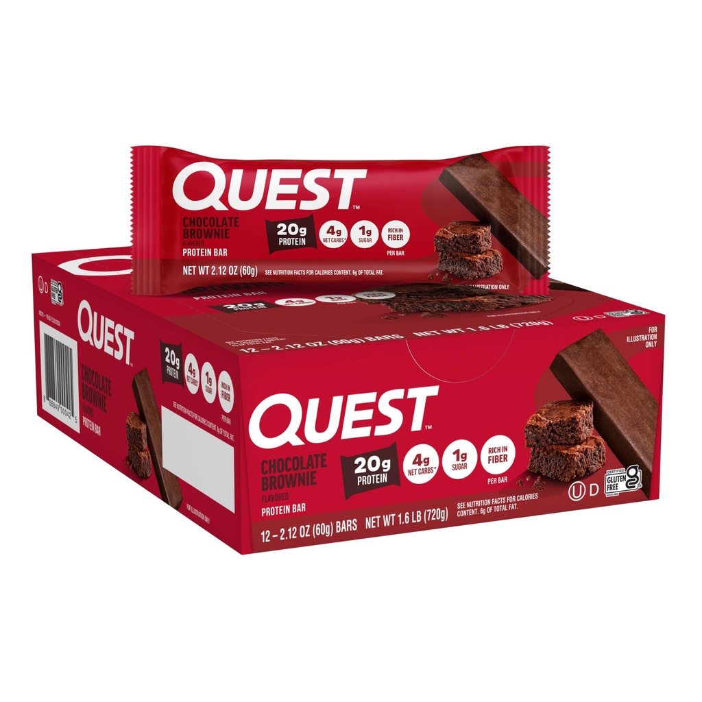 Quest Nutrition Chocolate Brownie Protein Bar, 20g Πρωτεΐνη, 1g Ζάχαρη, 4g Net Carb, Χωρίς γλουτένη, Χωρίς γλουτένη, 12 Count
