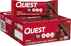 Quest Nutrition Chocolate Brownie Protein Bar, 20g Πρωτεΐνη, 1g Ζάχαρη, 4g Net Carb, Χωρίς γλουτένη, Χωρίς γλουτένη, 12 Count