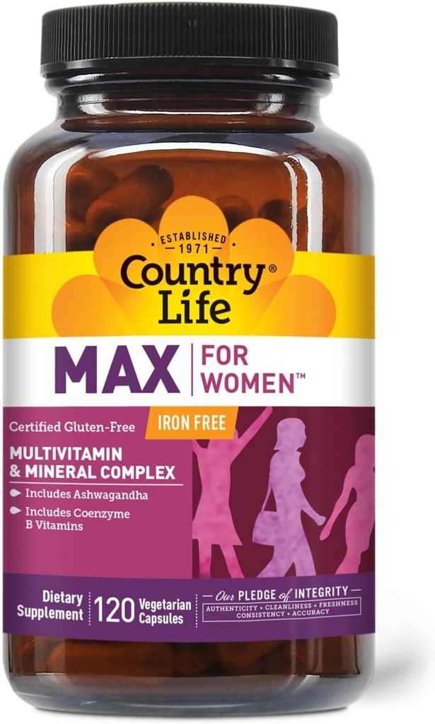 Χώρα Ζωή Max για γυναίκες - Multivitamin and Mineral Complex, Iron-free - 120 Vegan Κάψουλες