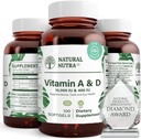 Natural Nutra Vitamin A and D, Supports Bone Health & Enhance Eye Health, Promotes Strong Teeth, Improves Vitality, Sourced from Cod Liver Oil, Supports Overall Health, 10000IU/400IU, 100 Softgels