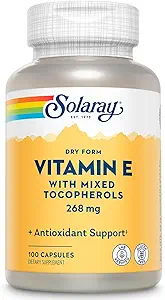 SOLARAY Vitamin E 400 IU (268mg), Ξηρή Μορφή - Φυσική Πηγή, Μικτές Τοκοφερόλες Βιταμίνη E - Συμπλήρωμα Αντιοξειδωτικών, PMS και Εμμηνόπαυση Υποστήριξη - 60-Ημέρα Εγγύηση, Εργαστήριο Επαληθευμένο - 100 Serv, 100 Κάψουλες