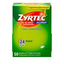 Zyrtec 24 Ωριαία δισκία ανακούφισης από την αλλεργία, μεμονωμένα τυλιγμένα σε εσωτερικούς και εξωτερικούς χώρους ιατρική με 10 mg Cetirizine HCl ανά αντιισταμινικό δισκίο, 1 δισκίο ανά συσκευασία, 50 ct συσκευασία διανομής