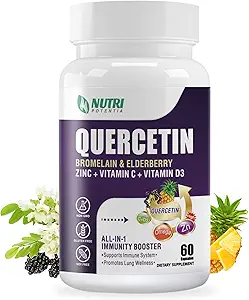 Quercetin με Bromelain, Quercetin 500mg Κάψουλες, Βιταμίνη C & D3, Ψευδάργυρος και Elderberry - Advanced Lung Immune and αναπνευστική υποστήριξη συμπλήρωμα - 60 κάψουλες
