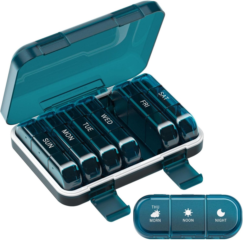Weekly Pill Organizer 3 Times a Day, 7 Day Portable Pill Box for Pills, Vitamins, Fish Oil, Medication, Supplements (3x7 Blue)