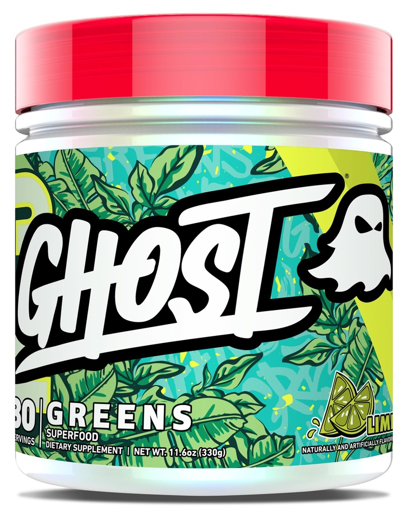 GHOST Greens Powder, Lime - 30 Μερίδες - 19 Superfood Greens & Reds Σκόνη, Φρούτα, Λαχανικά, Spirulina, & Chlorella, Πρεβιοτικά, 10 δισεκατομμύρια CFU Probiotic & Digestive Enzymes - Χωρίς γλουτένη