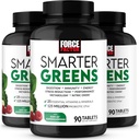 FORCE FACTOR Smarter Greens Tablets, 3- Pack, Greens Supplement με 25+ Superfoods και Αντιοξειδωτικά για τη βελτίωση της πέψης, τη μείωση του στρες, την ενίσχυση της ανοσίας, και τον μεταβολισμό υποστήριξης, 270 δισκία