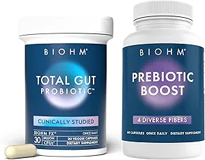 BIOHM Probiotic and Prebiotic Fiber Bundle, Combines Dietary Fiber and Digestive Enzymes for Advanced Gut Health, Non-GMO, Vegetarian, No Artificial Ingredients, 30 Servings Each
