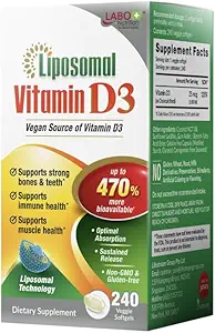 LABO Nutrition Liposomal Vitamin D3, High Potency Vegan-Sourced for Optimal Absorption, Sustained Release, 470% Bioavailable, Boost Immunity, Bone & Brain Health, 240 Days Supply, Non-GMO, Gluten Free