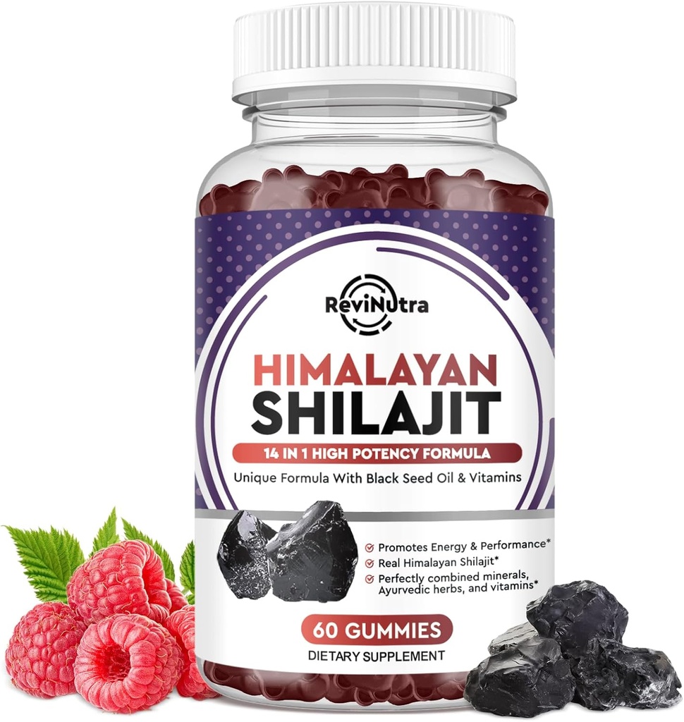 Shilajit Gummies - Ιμαλαΐων Βιολογικό Shilajit συμπλήρωμα 14-σε-1 Complex με μαύρο σπορέλαιο & Ayurvedic Herb Blend, Fulvic Acid για άνδρες και γυναίκες - για την ενέργεια, Γνωστική & Ανοσία Υποστήριξη