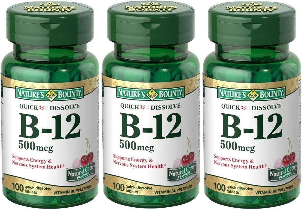 Buunty B-12 της φύσης Γρήγορη Διαλύστε δισκία 500 McG, 300 δισκία (3 X 100 μπουκάλια κόμη)
