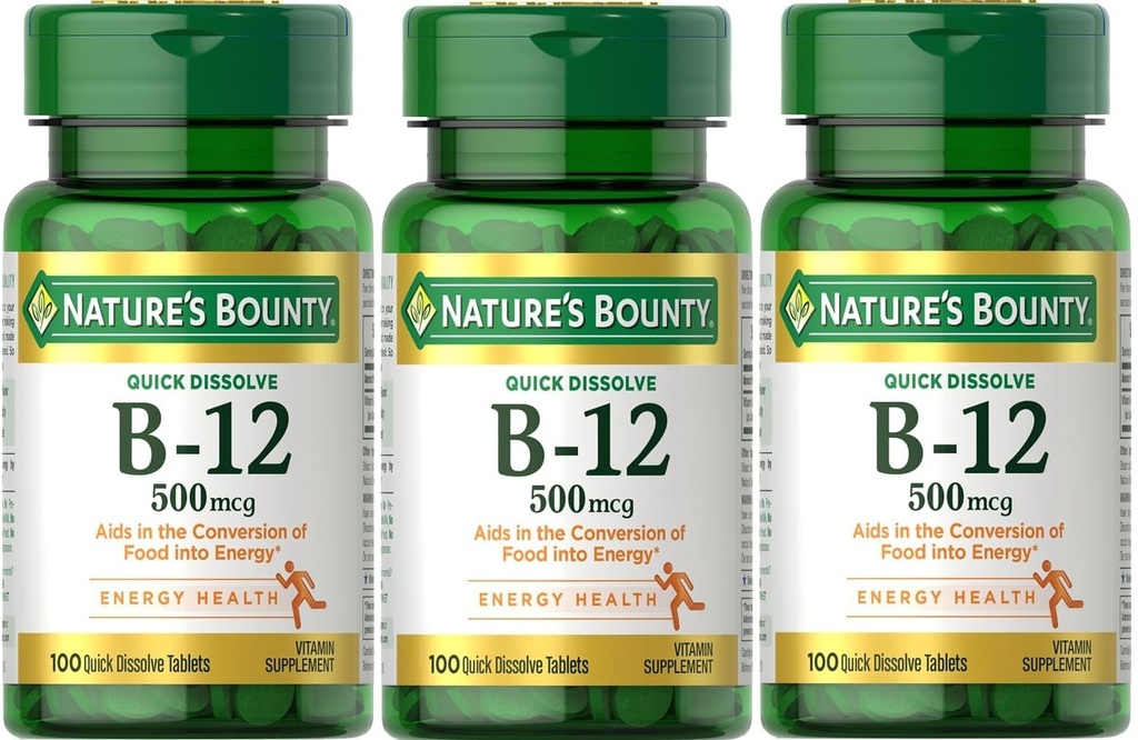 Nature's Bounty B-12 Quick Dissolve Tablets 500 Mcg, 300 Tablets (3 X 100 Count Bottles)