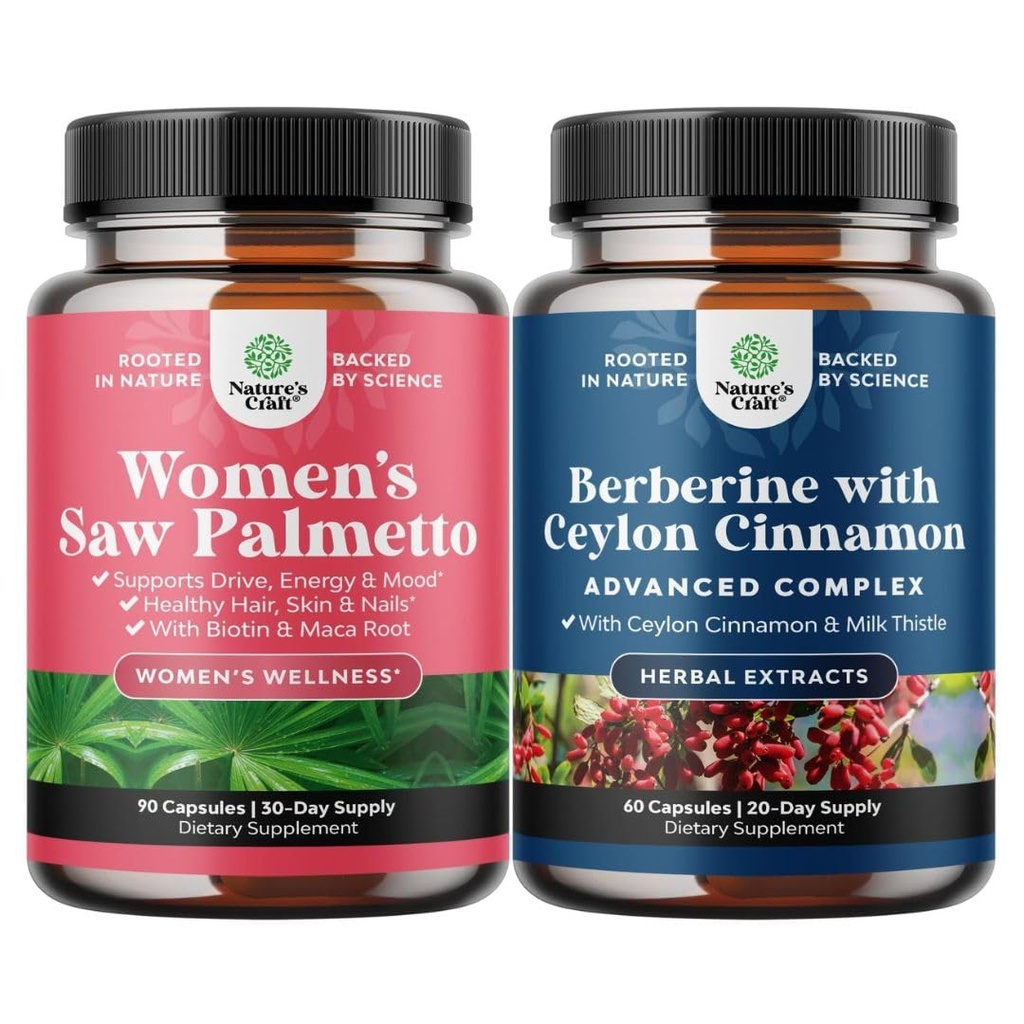 Δέσμη επιπλέον δύναμης Πριόνι Palmetto για τις γυναίκες και εξισορρόπηση Berberine Plus 1200mg Complex - DHT Blocker Πάχη Βιταμίνες μαλλιών για την απώλεια μαλλιών - Αντιοξειδωτική Βερβερίνη με κάψουλες Ceylon Κανέλα
