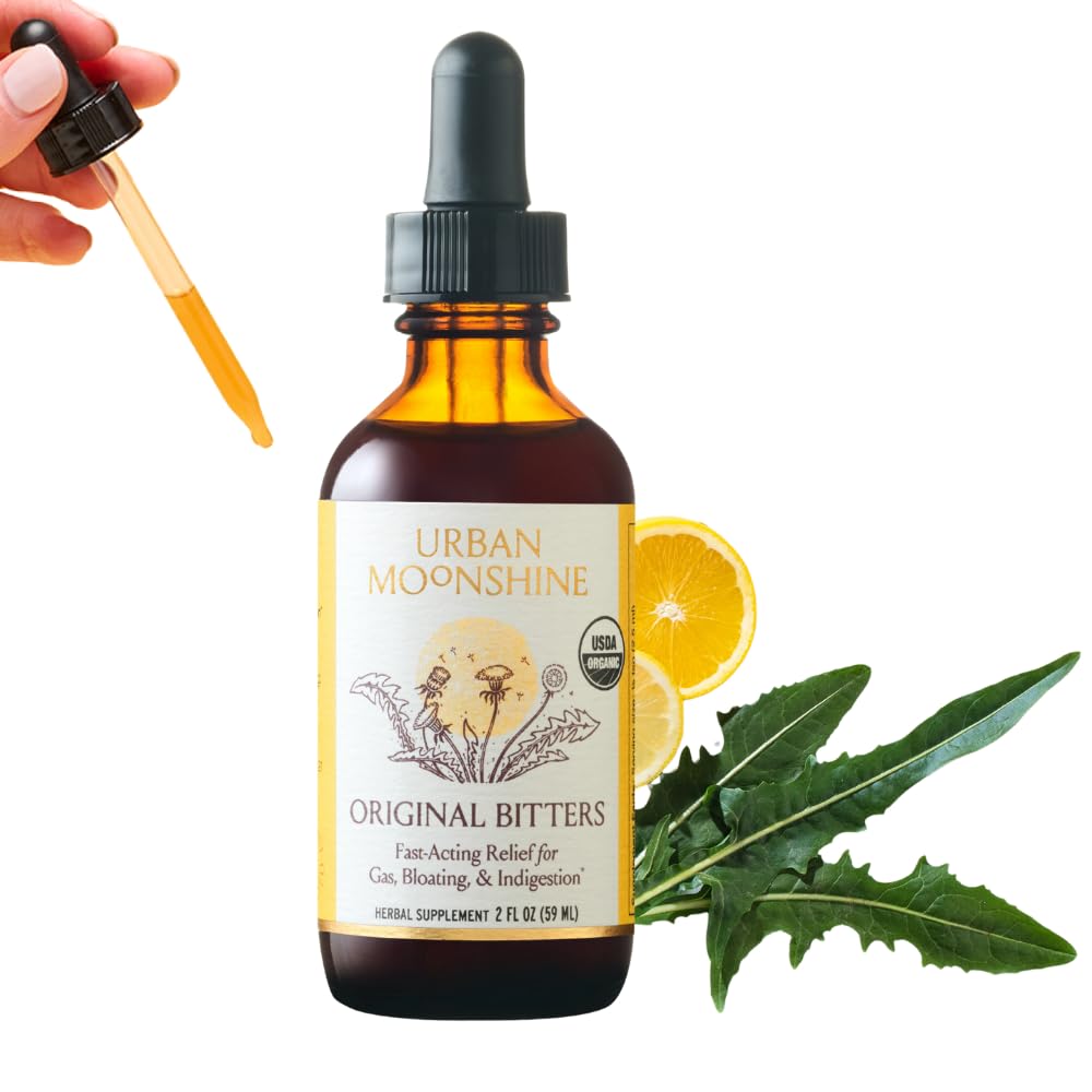 Urban Moonshine Original Digestive Bitters - Debloat - Υγεία των οπισθίων - Κανονισμός όρεξης - Υποστηρίξτε το - Πιστοποιημένη Βιολογική - Ρίζα δαντελίων - Ρίζα Burdock - 2 Fl Oz