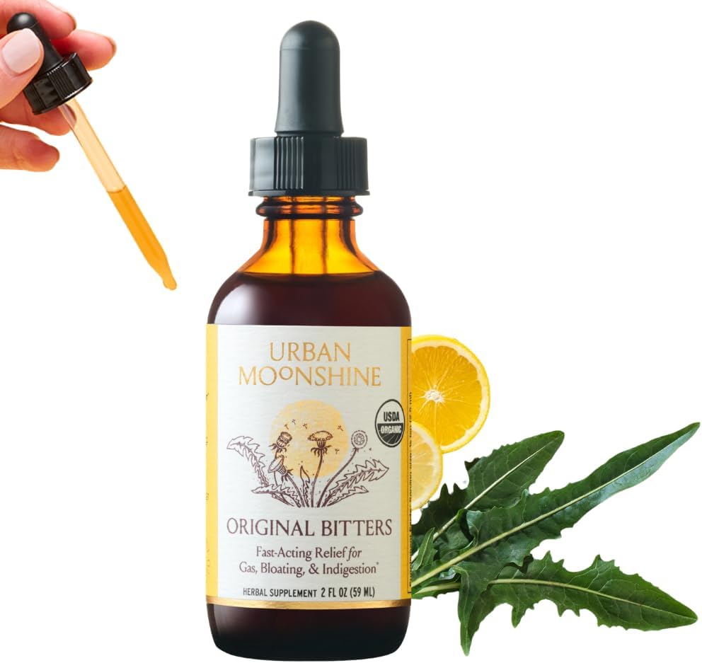 Urban Moonshine Original Digestive Bitters - Debloat - Υγεία των οπισθίων - Κανονισμός όρεξης - Υποστηρίξτε το - Πιστοποιημένη Βιολογική - Ρίζα δαντελίων - Ρίζα Burdock - 2 Fl Oz